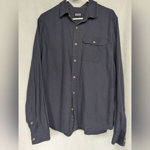 Patagonia Organic Cotton Blue Outdoor Button Down Long Sleeve Men's Shirt Sz L